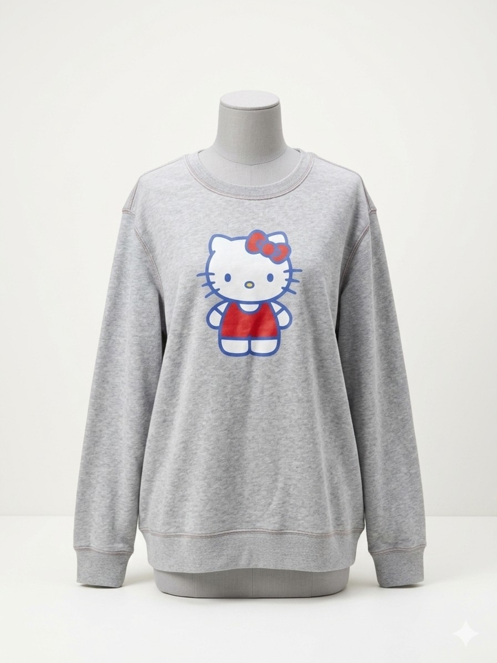 Hello Kitty Light Grey Crewneck with Red & Blue Graphic